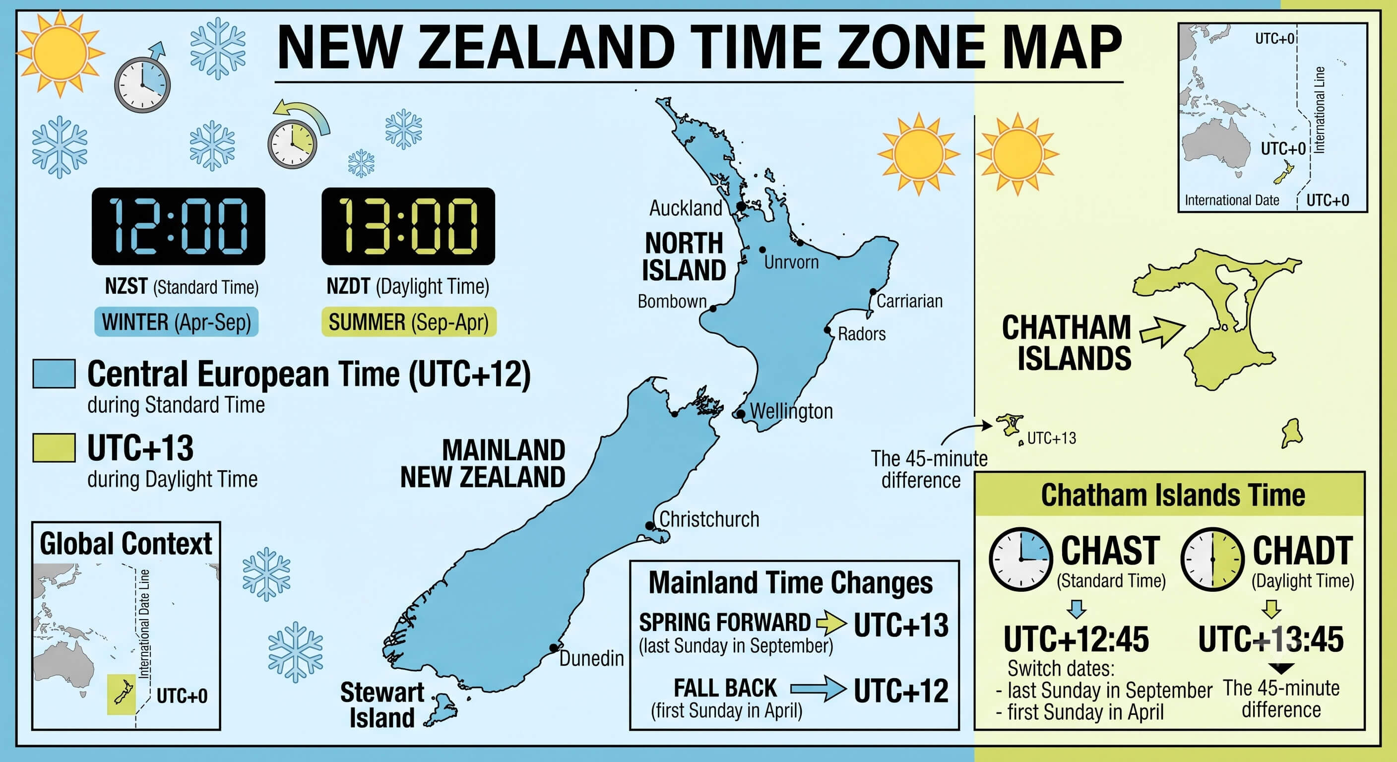 New Zealand time zone map