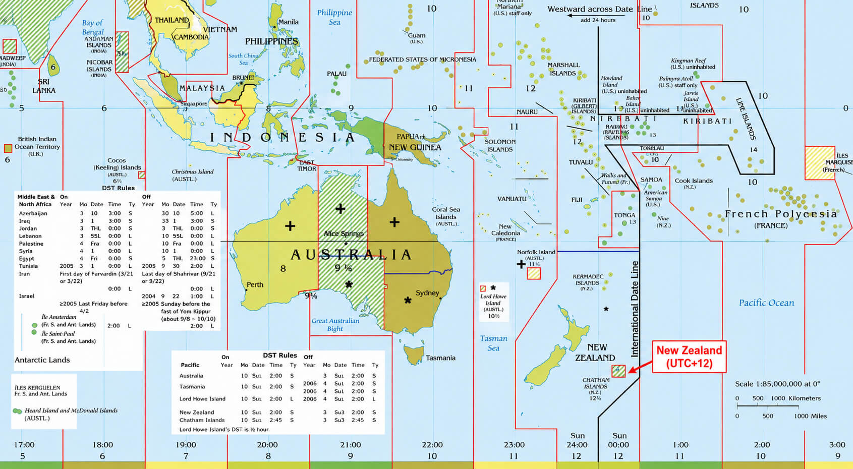 Oceania time zone map
