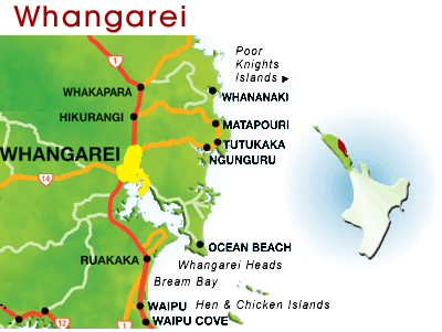 Whangarei Map of New Zealand