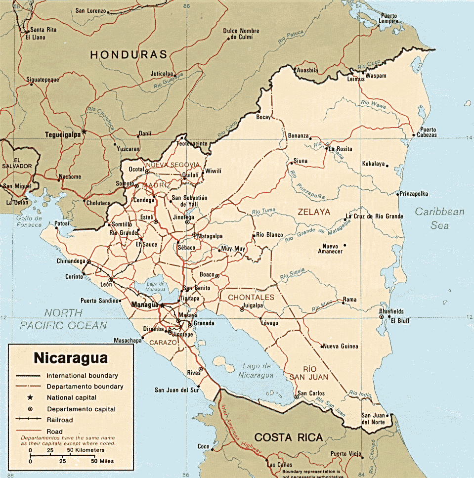 Nicaragua Political Map 1985