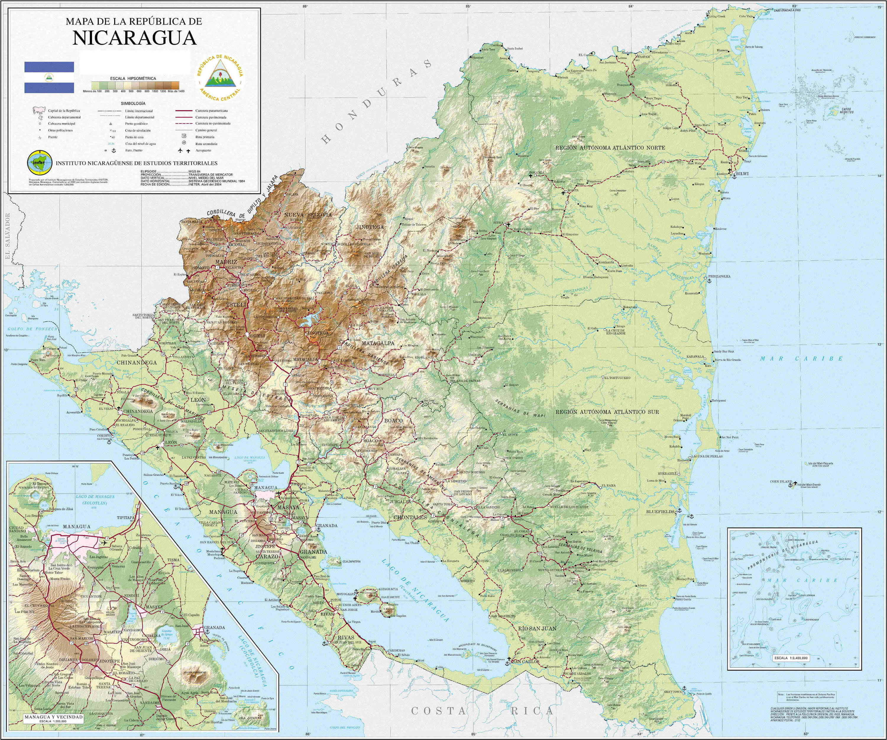 Nicaragua Shaded Relief Map 2003