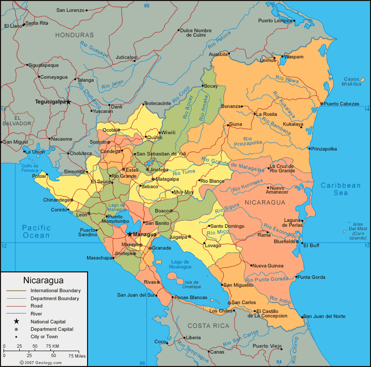 political nicaragua map