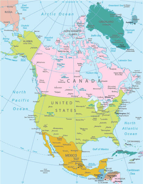 Countries in North America Map