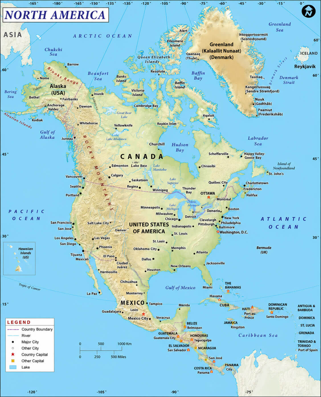 North America physical relief map