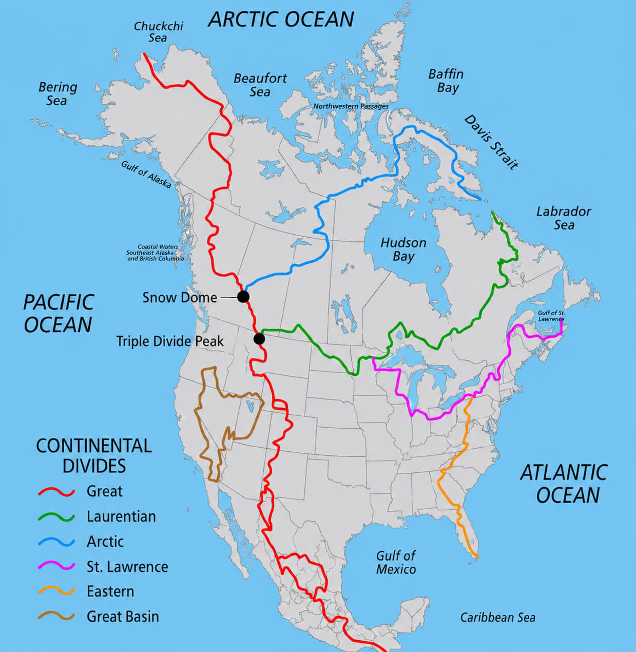 North America water divides map