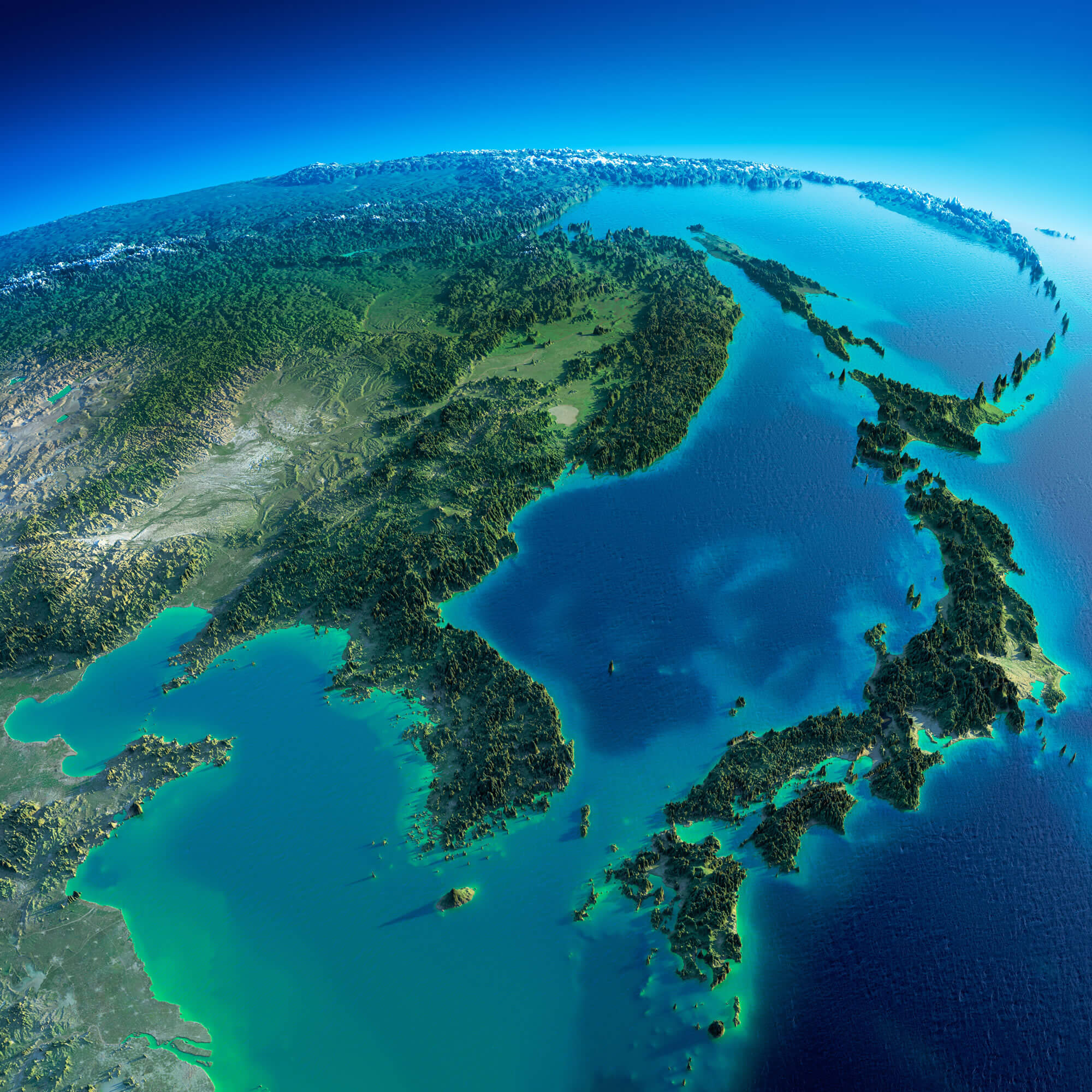 Korea and Japan Satellite Map