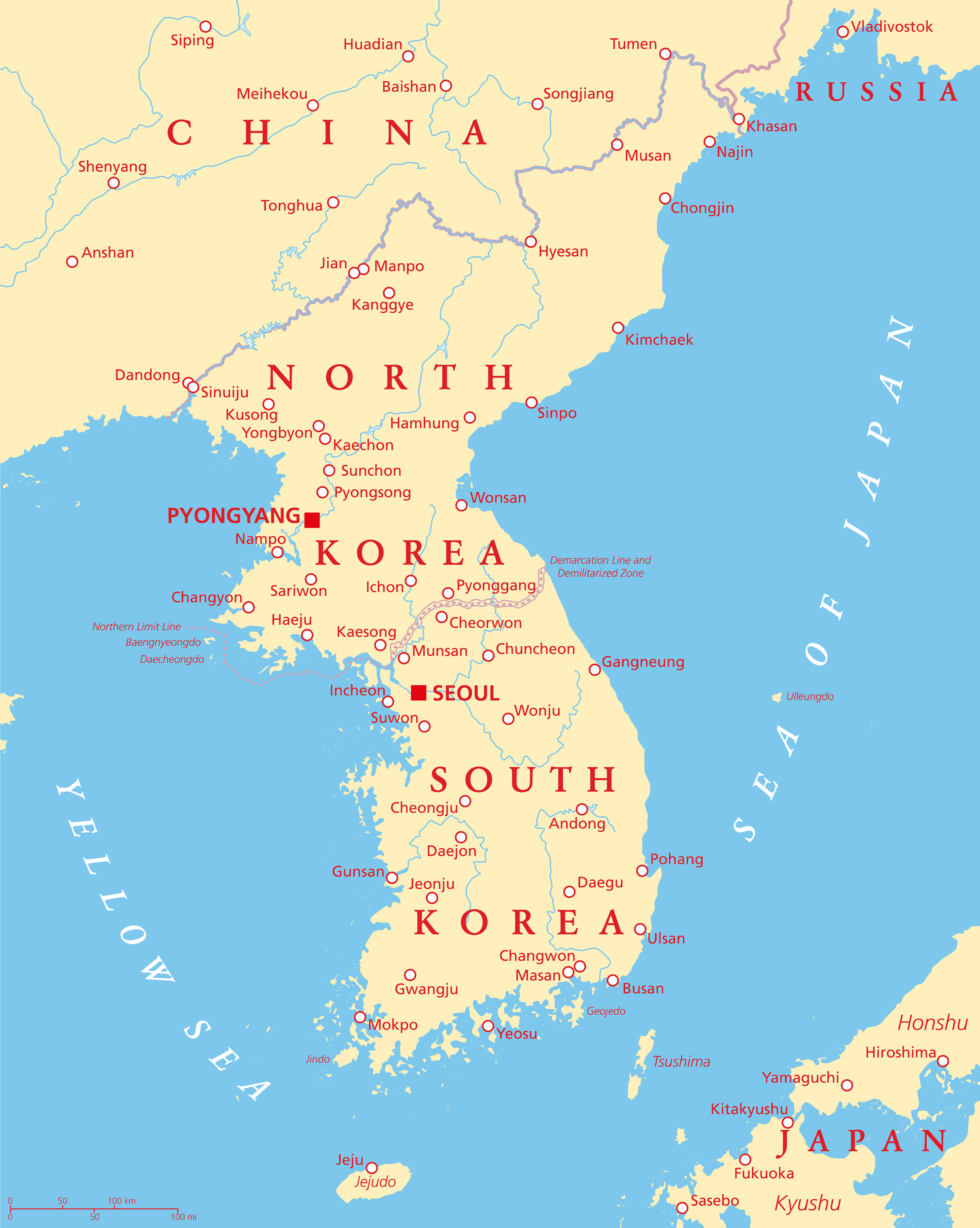 Korean peninsula political Map