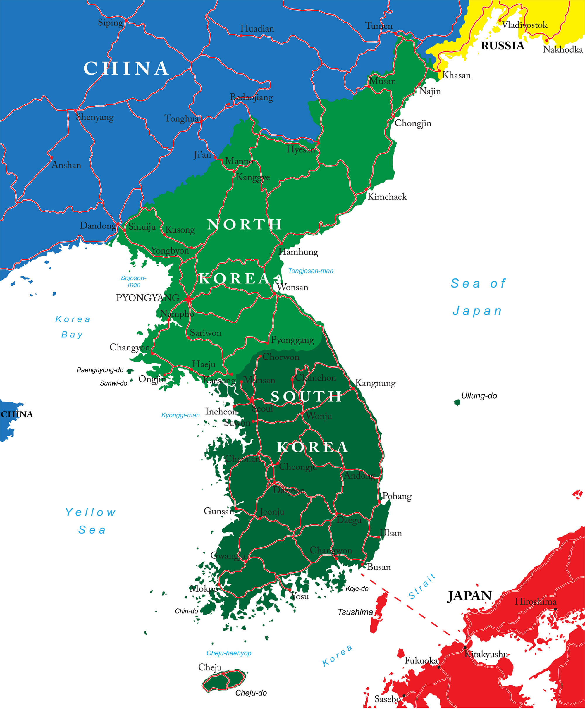 South and North Korea Map