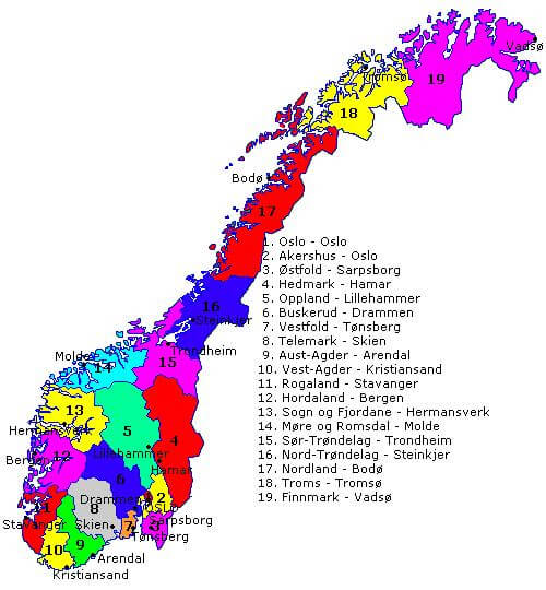 norway provinces map