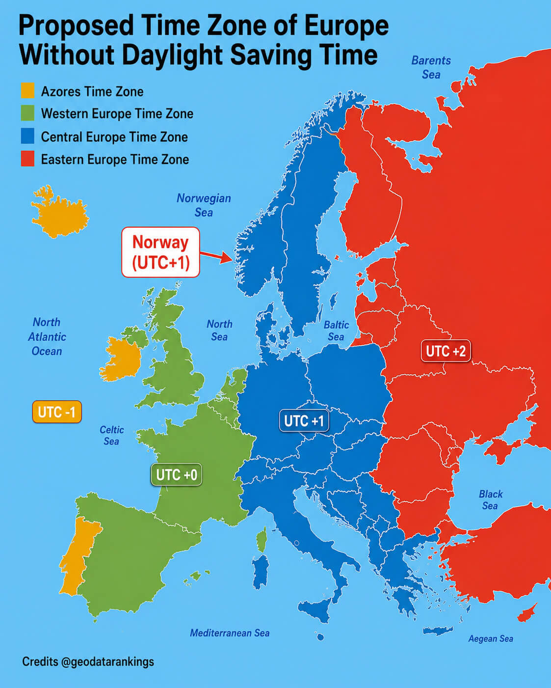 Europe time zones without daylight saving time map