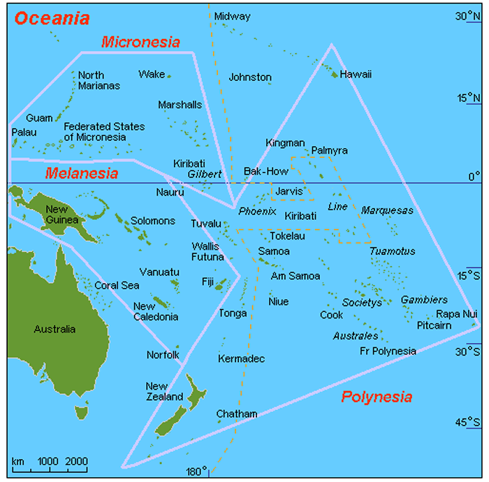 geographic map of islands of oceania