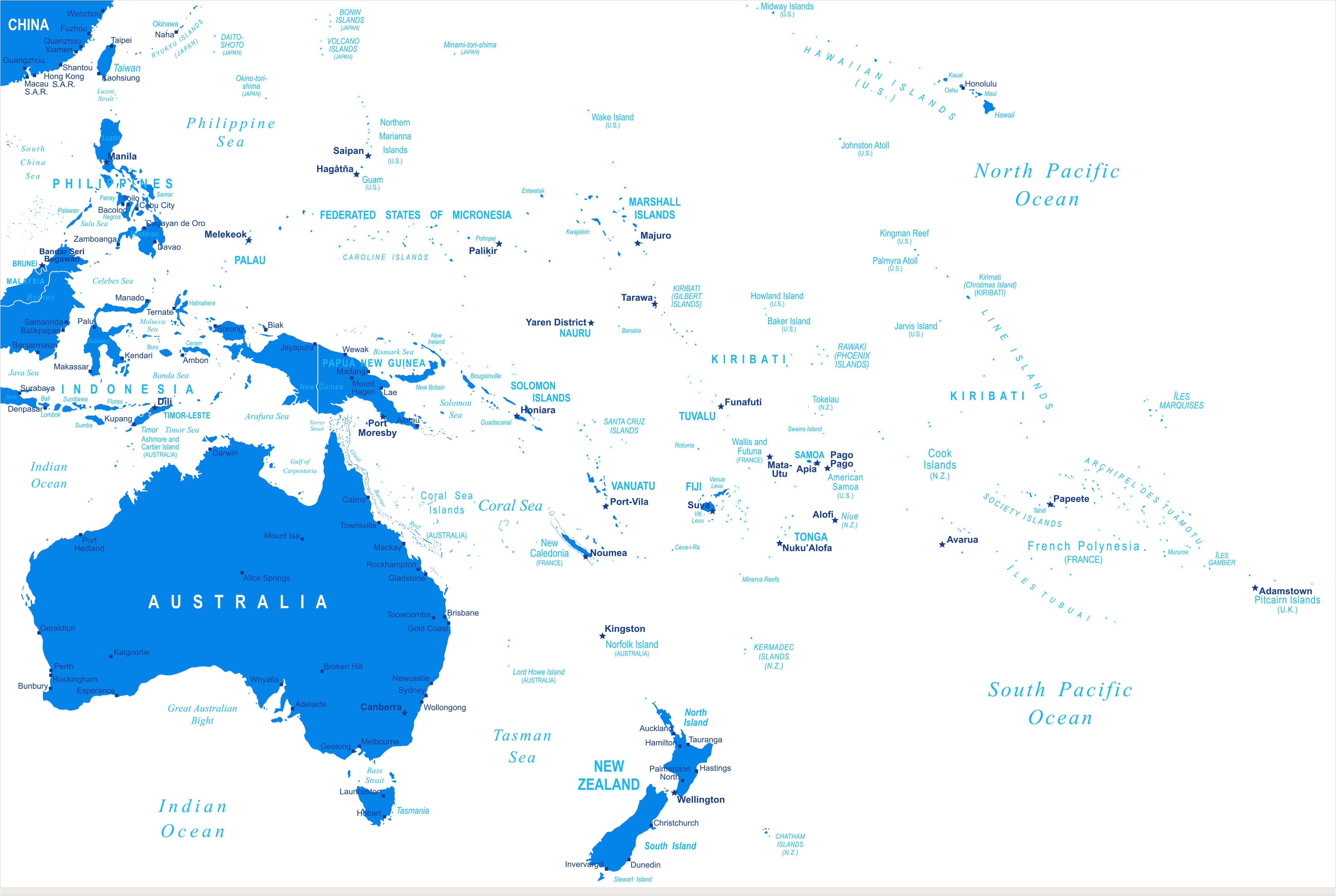 Australia Oceania blue political map