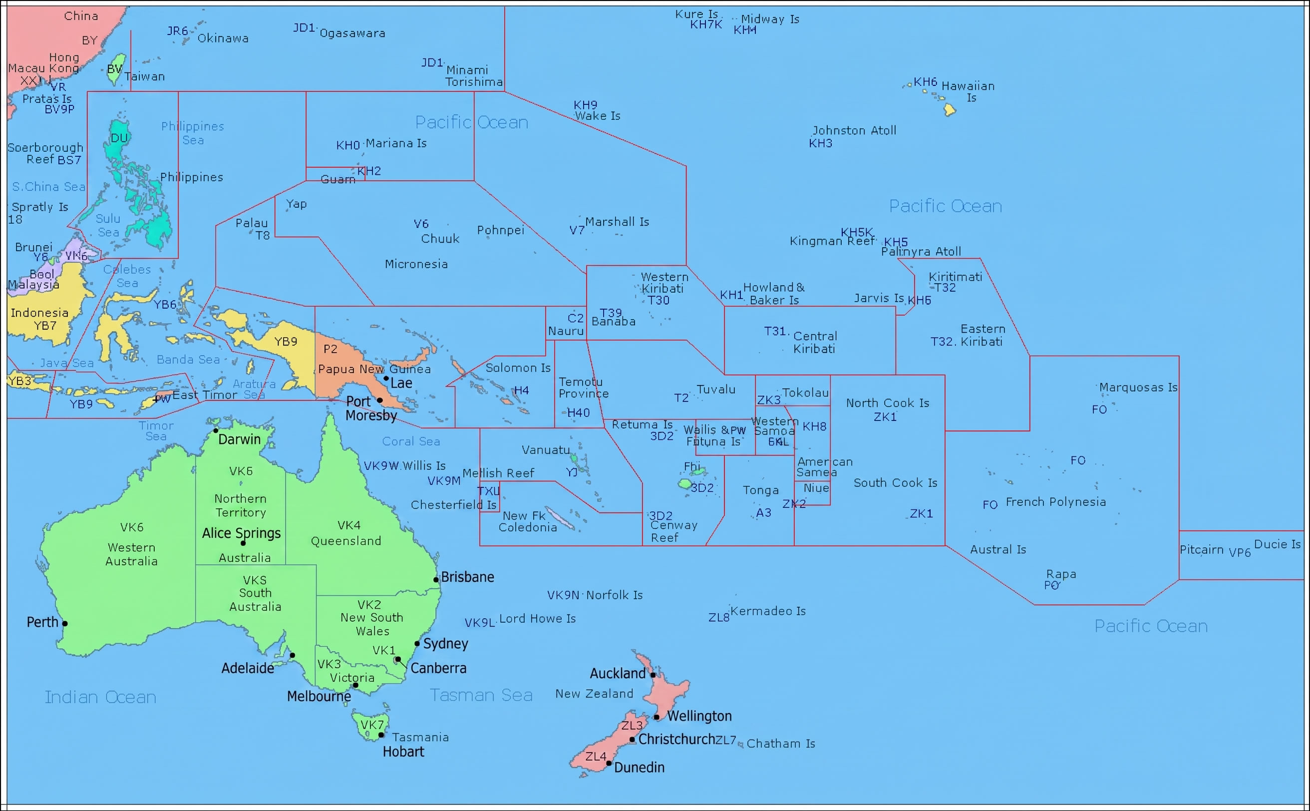 Oceania Australia map with pacific islands
