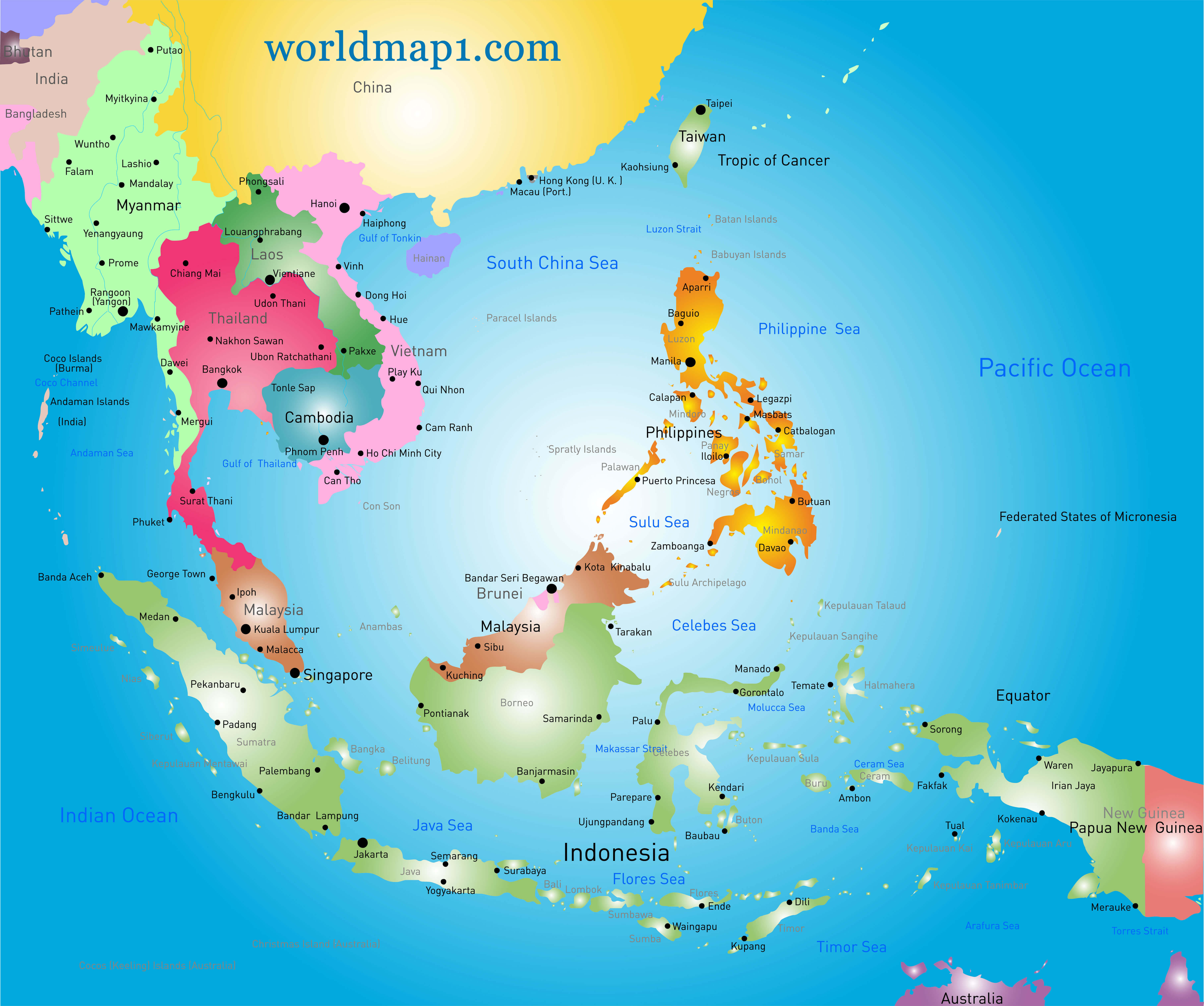 Oceania map Southeast Asia
