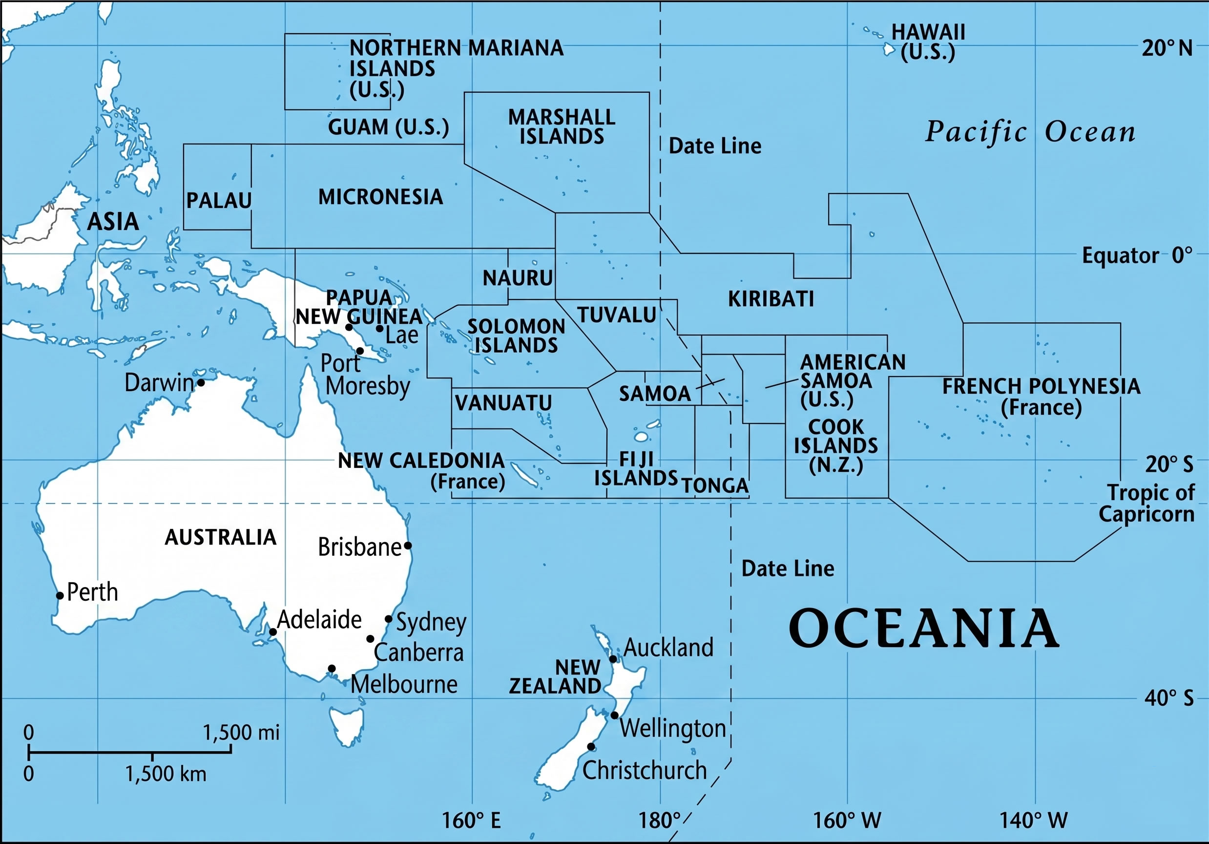 Oceania political map with countries