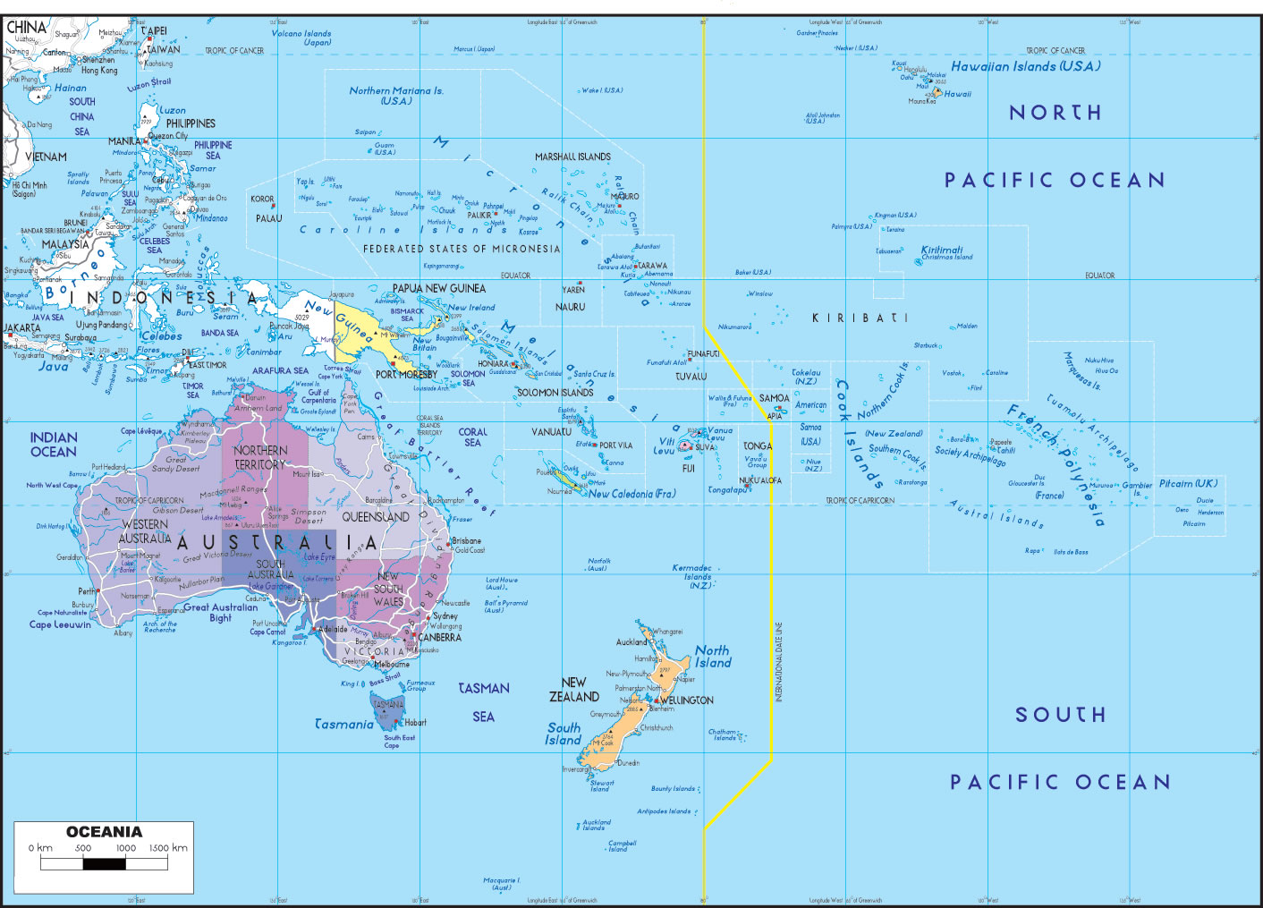 Oceania political map 