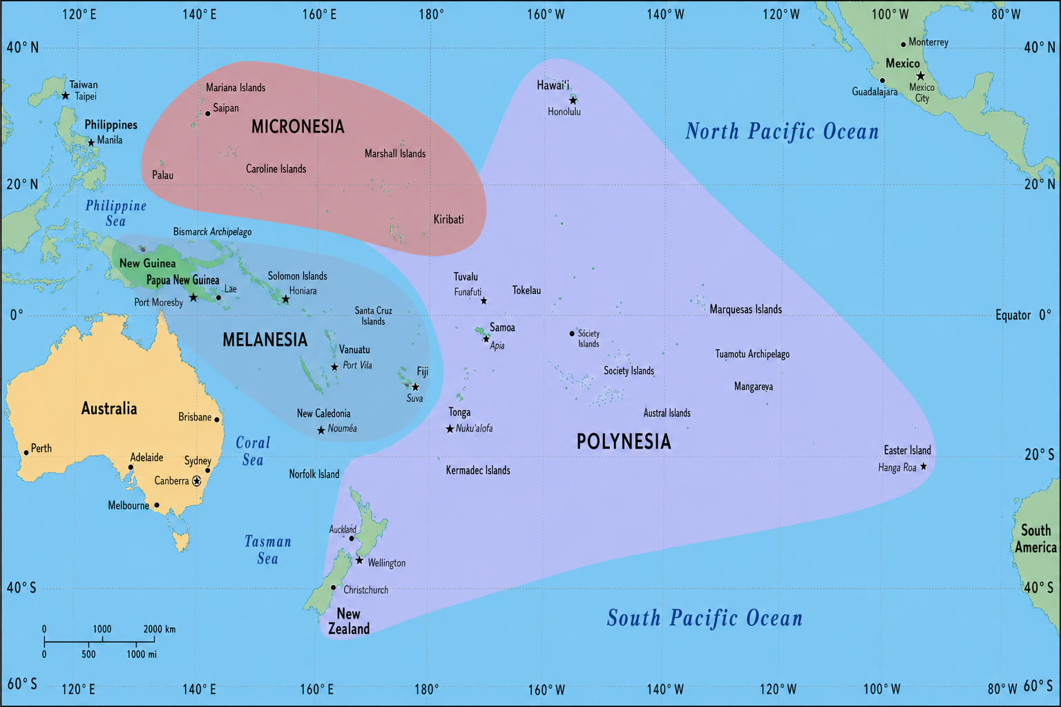 Polynesia Melanesia Micronesia regions map