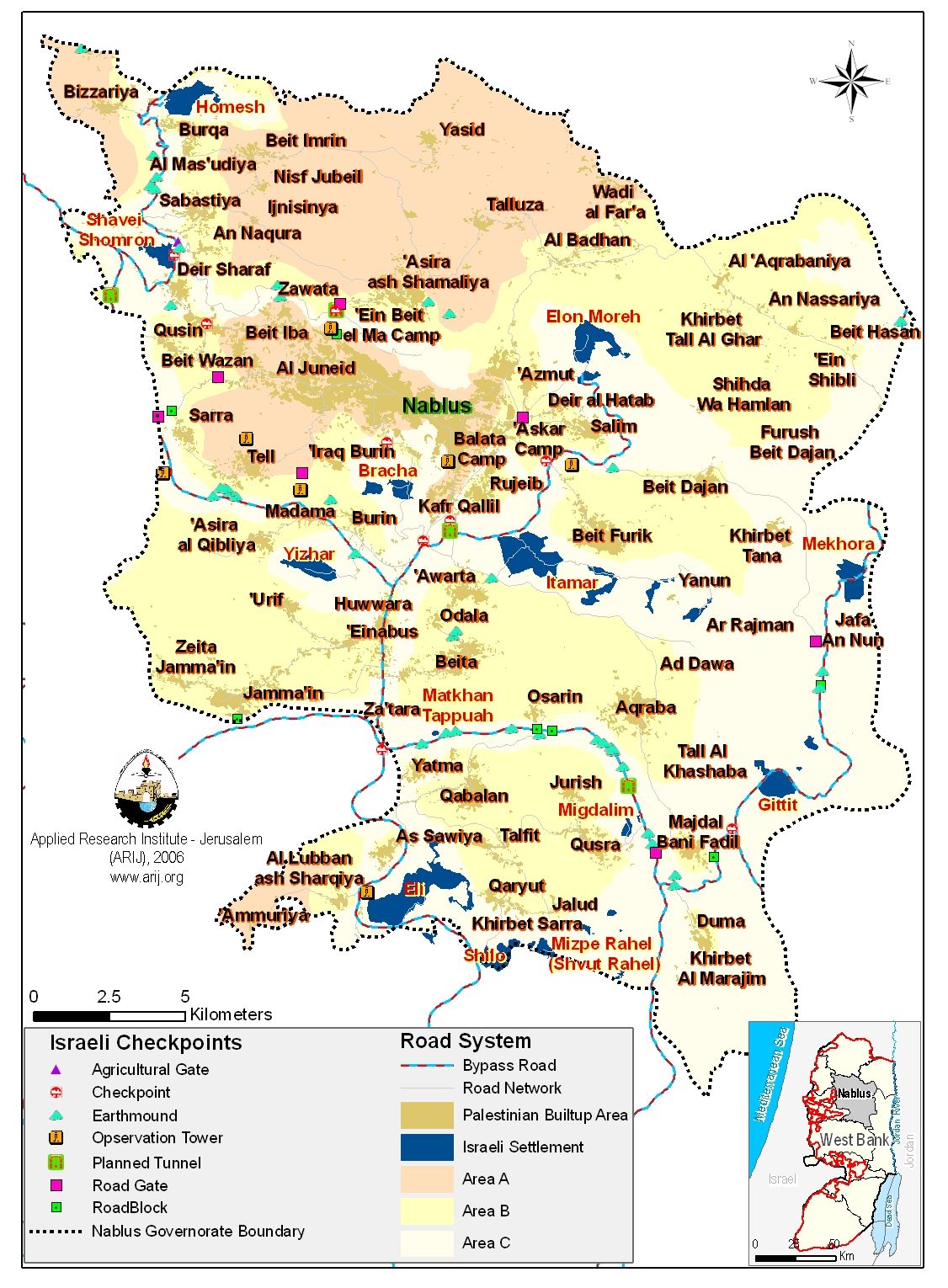 Nablus checkpoints map