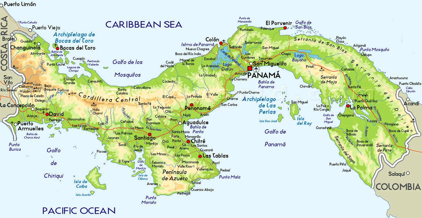 Physical Map of Panama