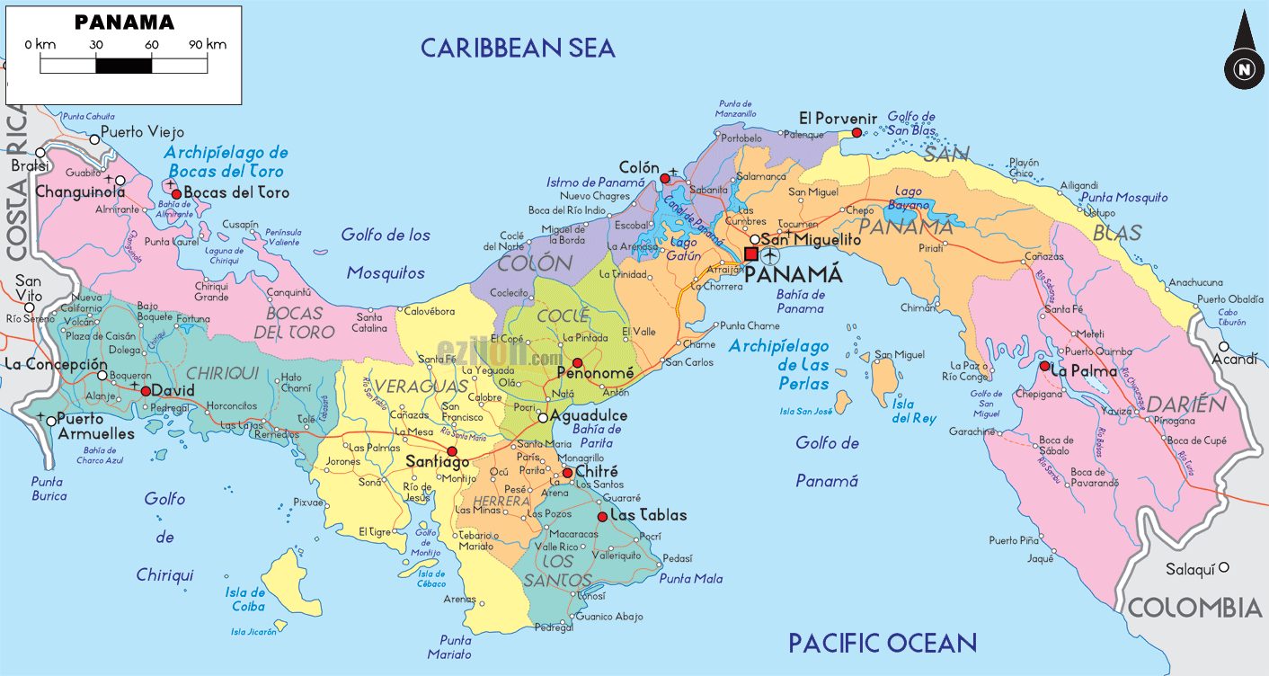political map of panama caribbean sea