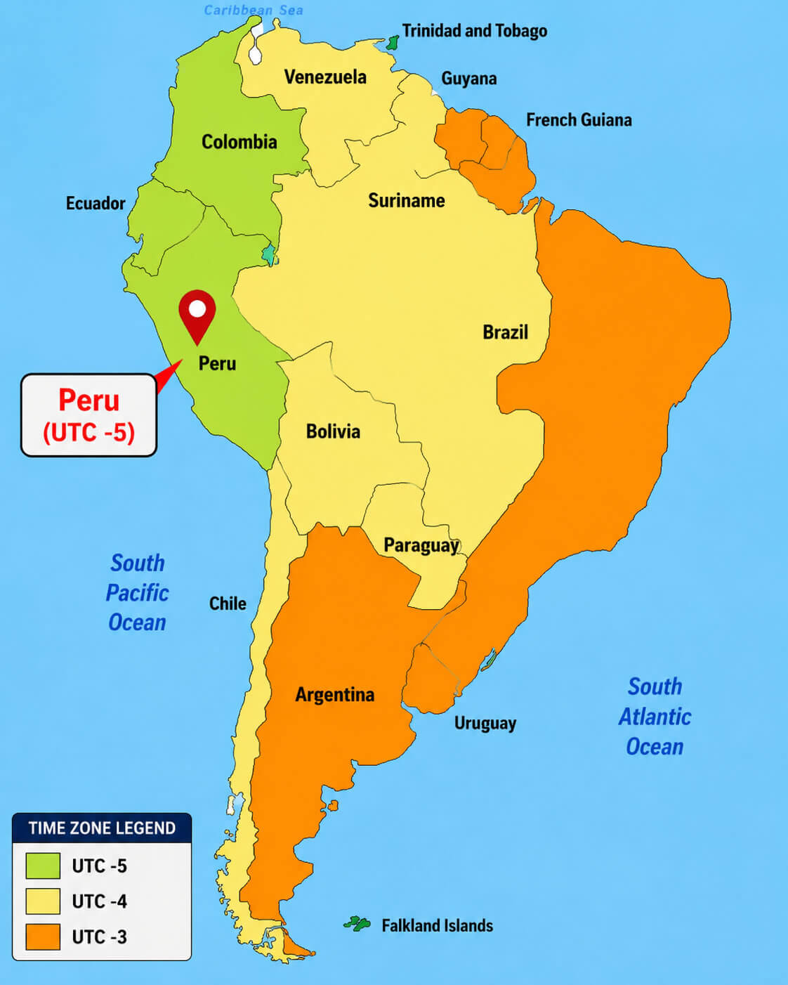 Peru time zone in South America map