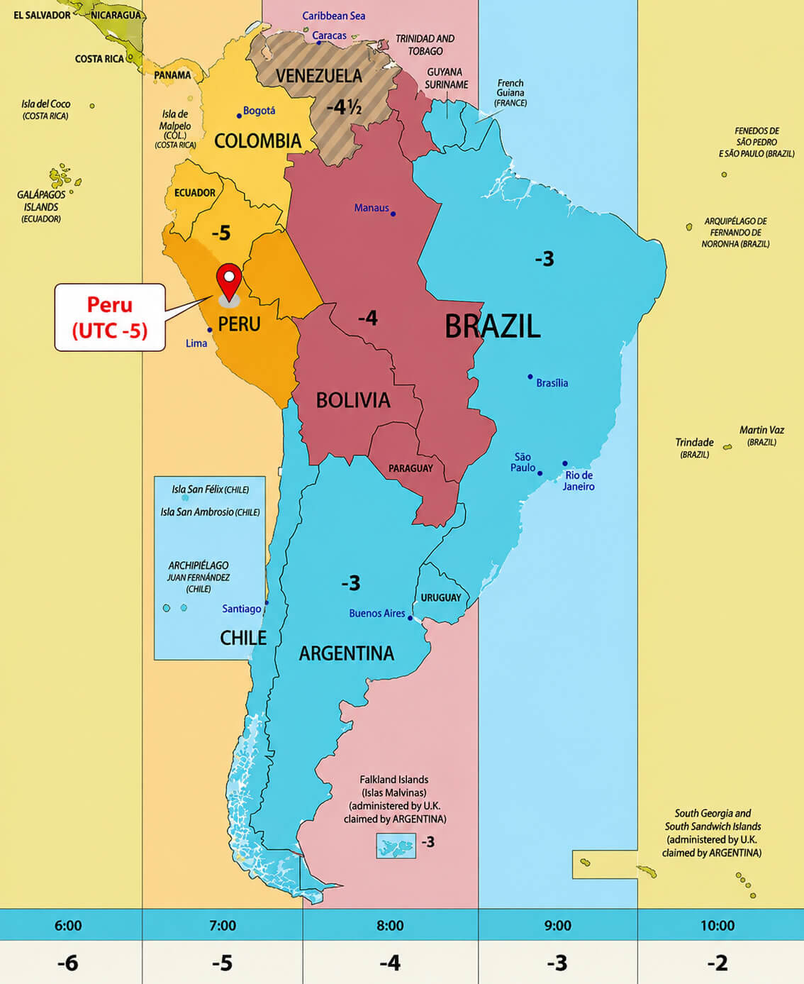 South America standard time zone map Peru