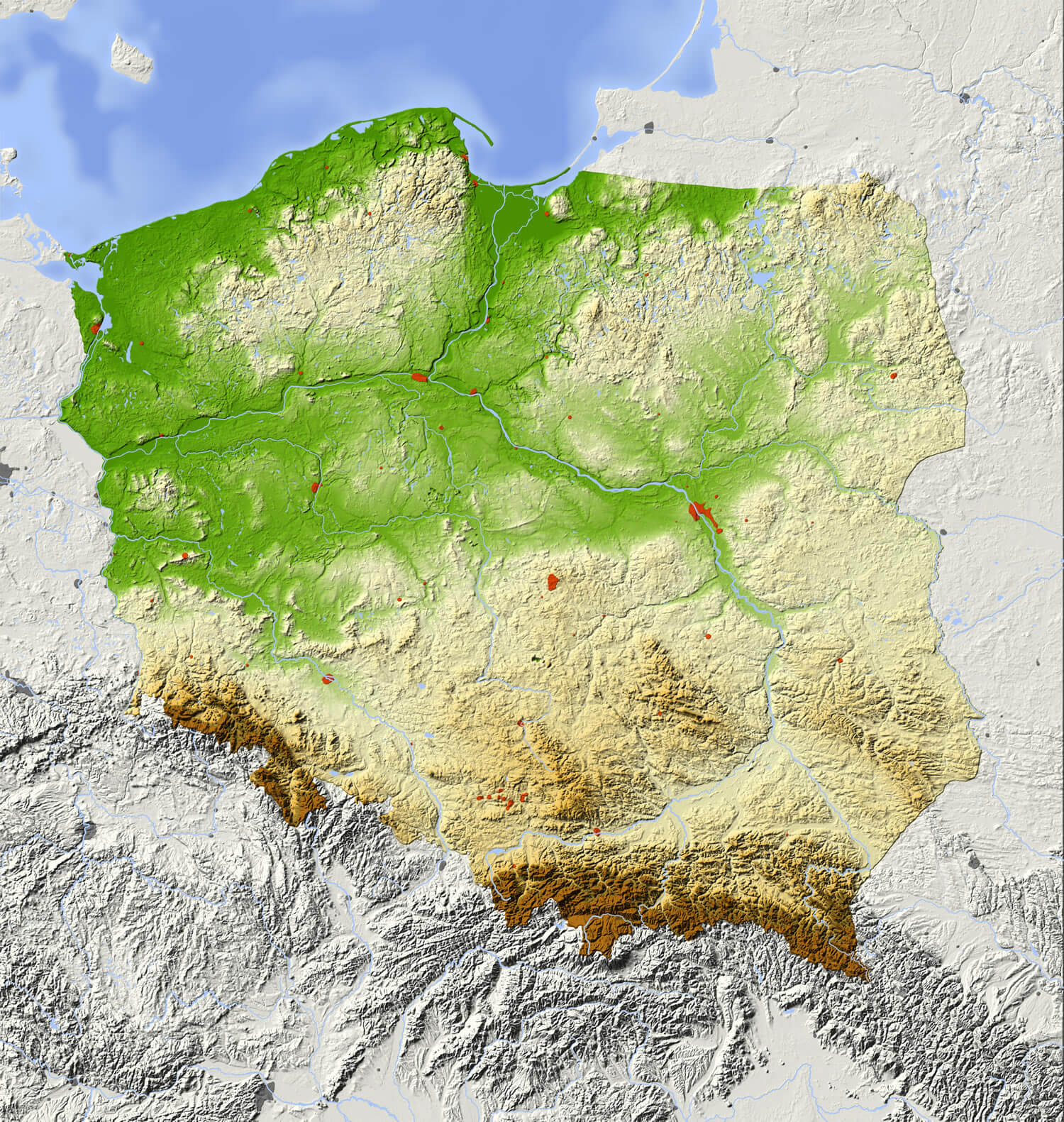 Poland relief Map
