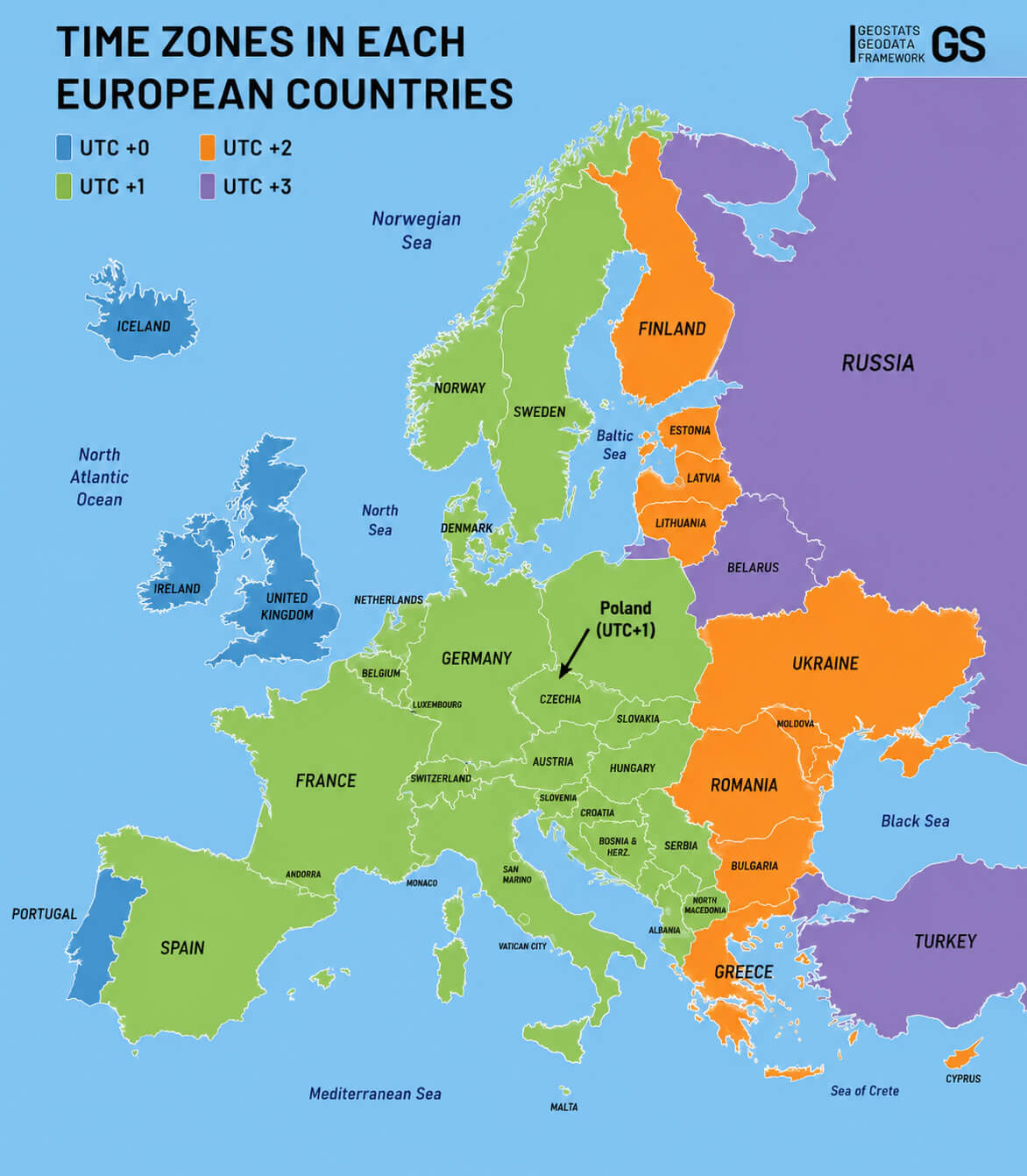 Poland Central European time map
