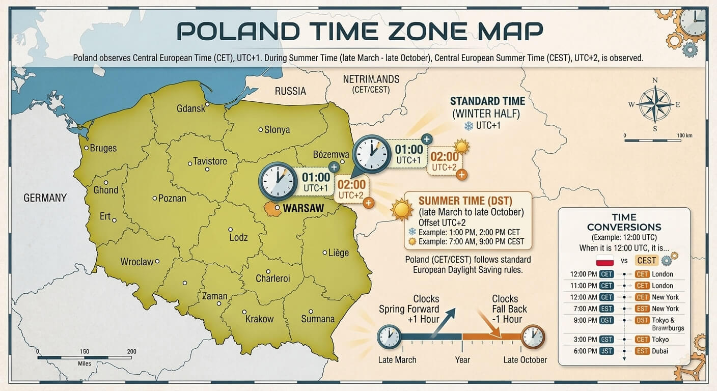 Poland Europe time zone map