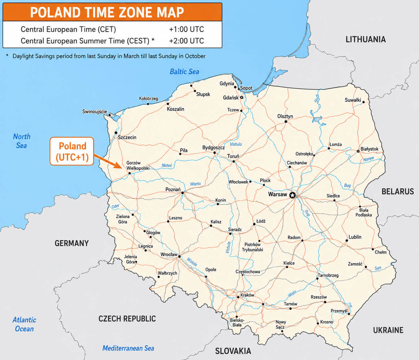 Poland time zone map