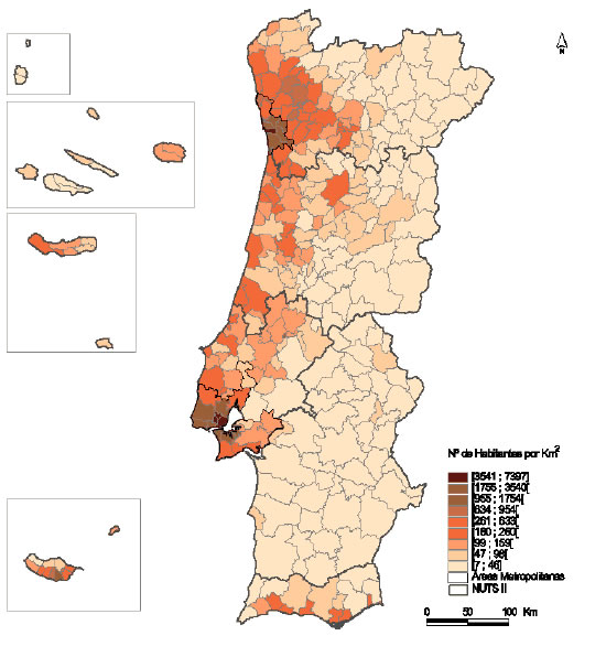 Portugal Population Density Map