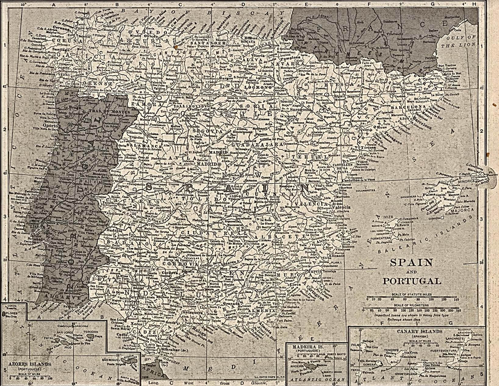 Portugal Spain Map 1917