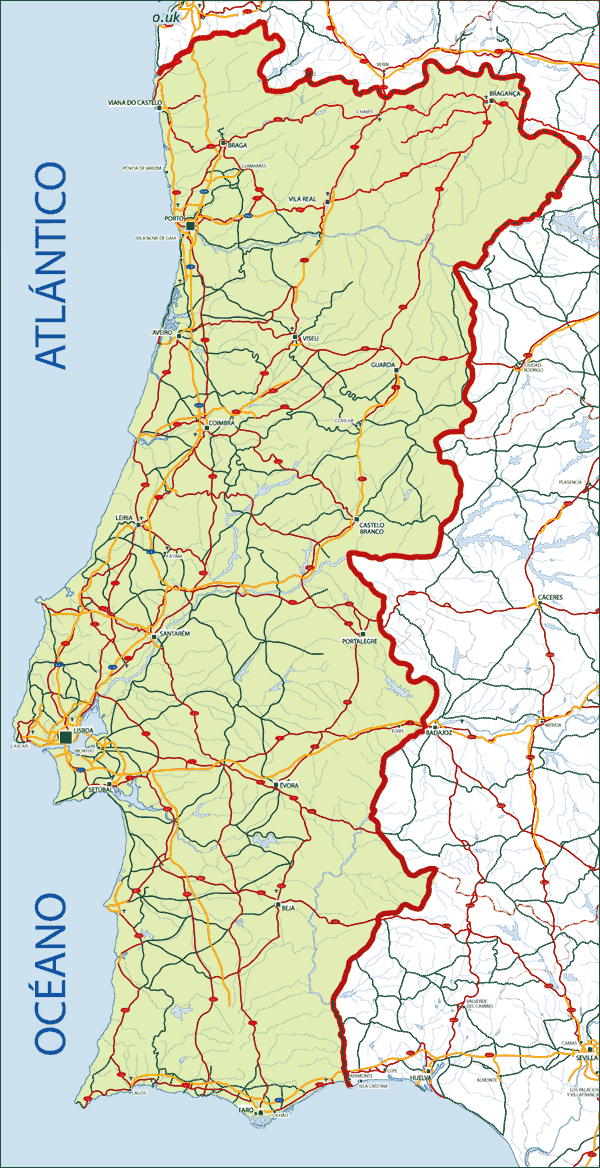 Detailed map of Portugal with roads and other marks, Portugal, Europe, Mapsland