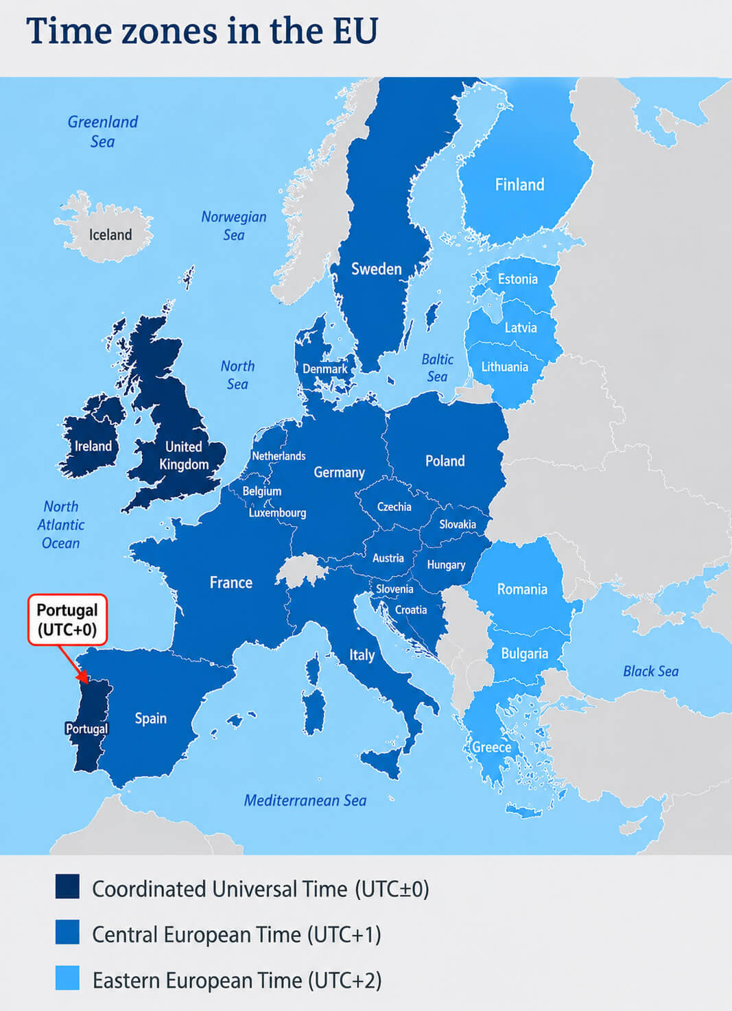 Time zones in the European union map