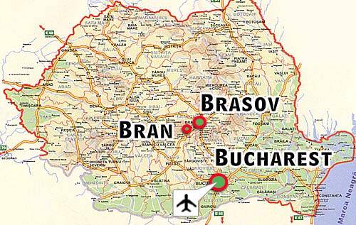 romania map bucharest brasov bran