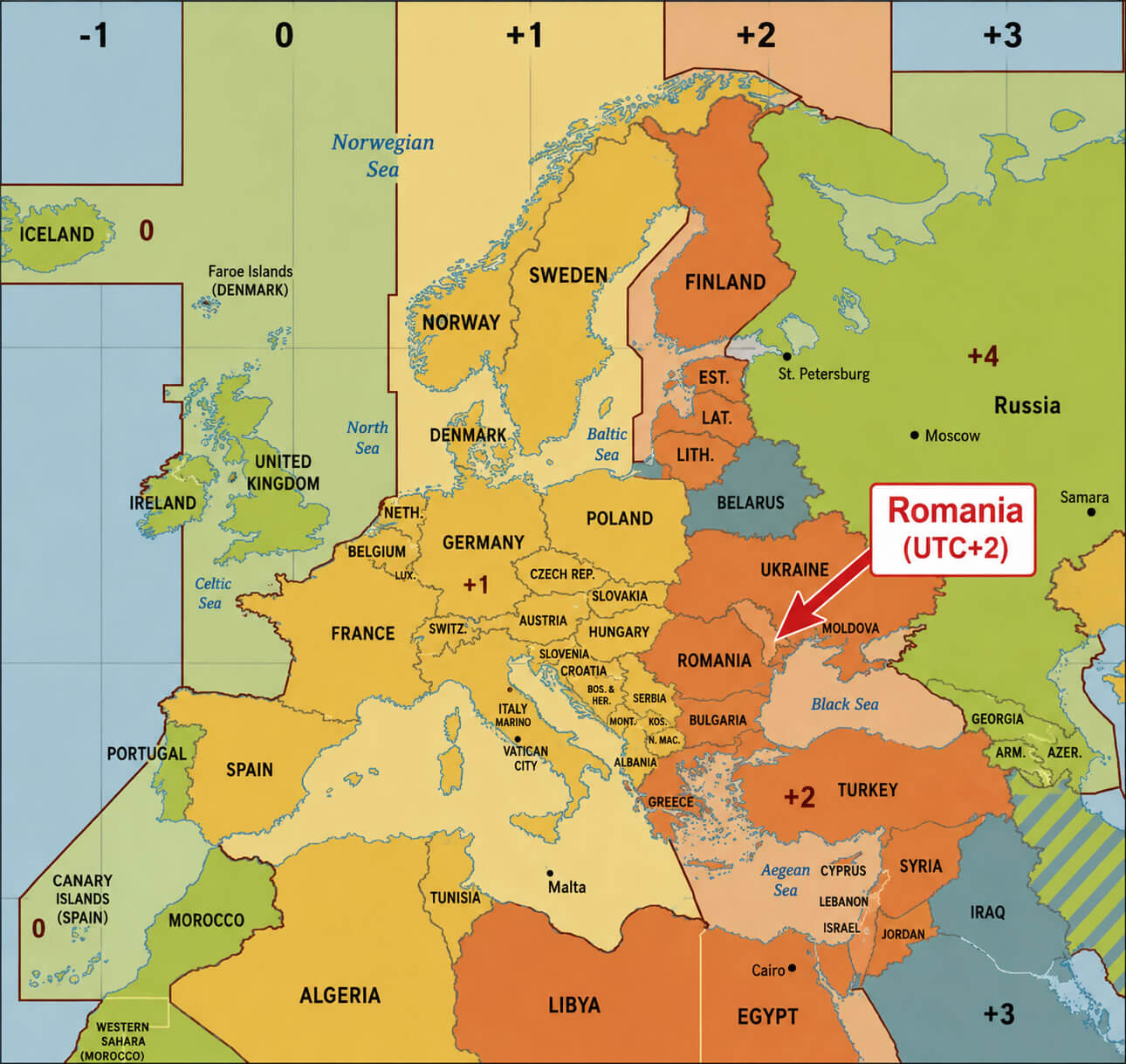 Eastern Europe time zone map