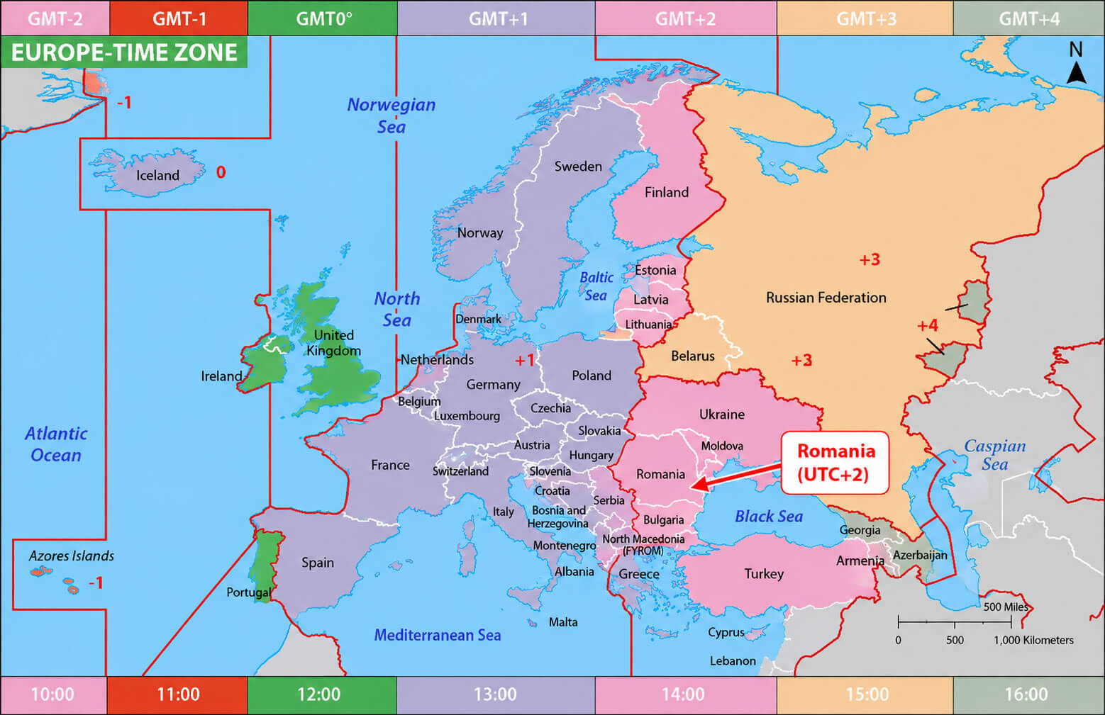 Europe time zones map