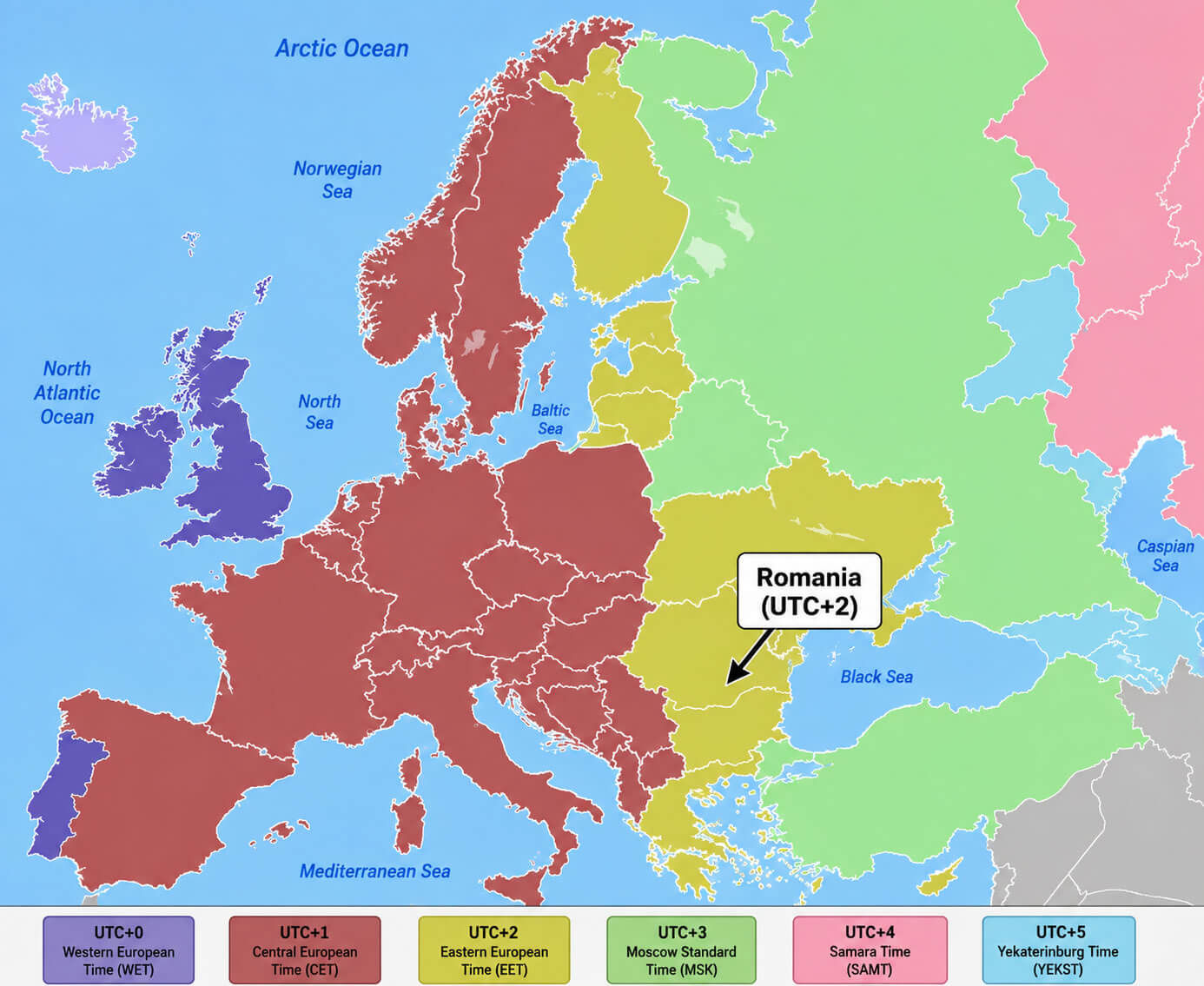 Romania time zone in Europe map