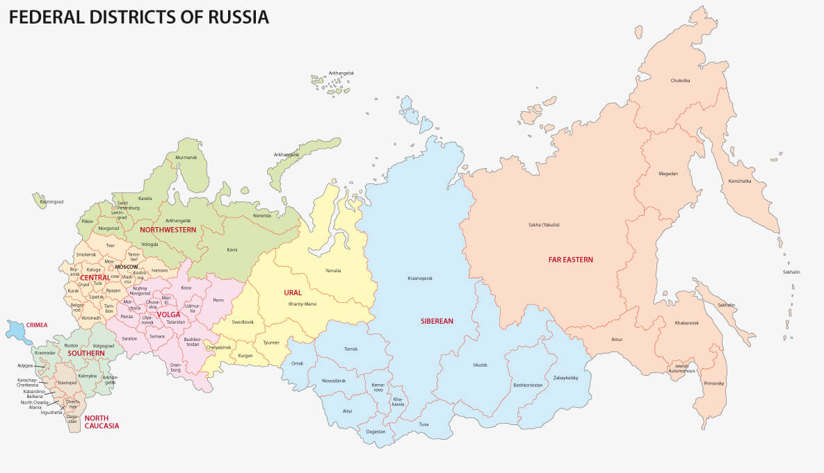 Russia federal districts Map