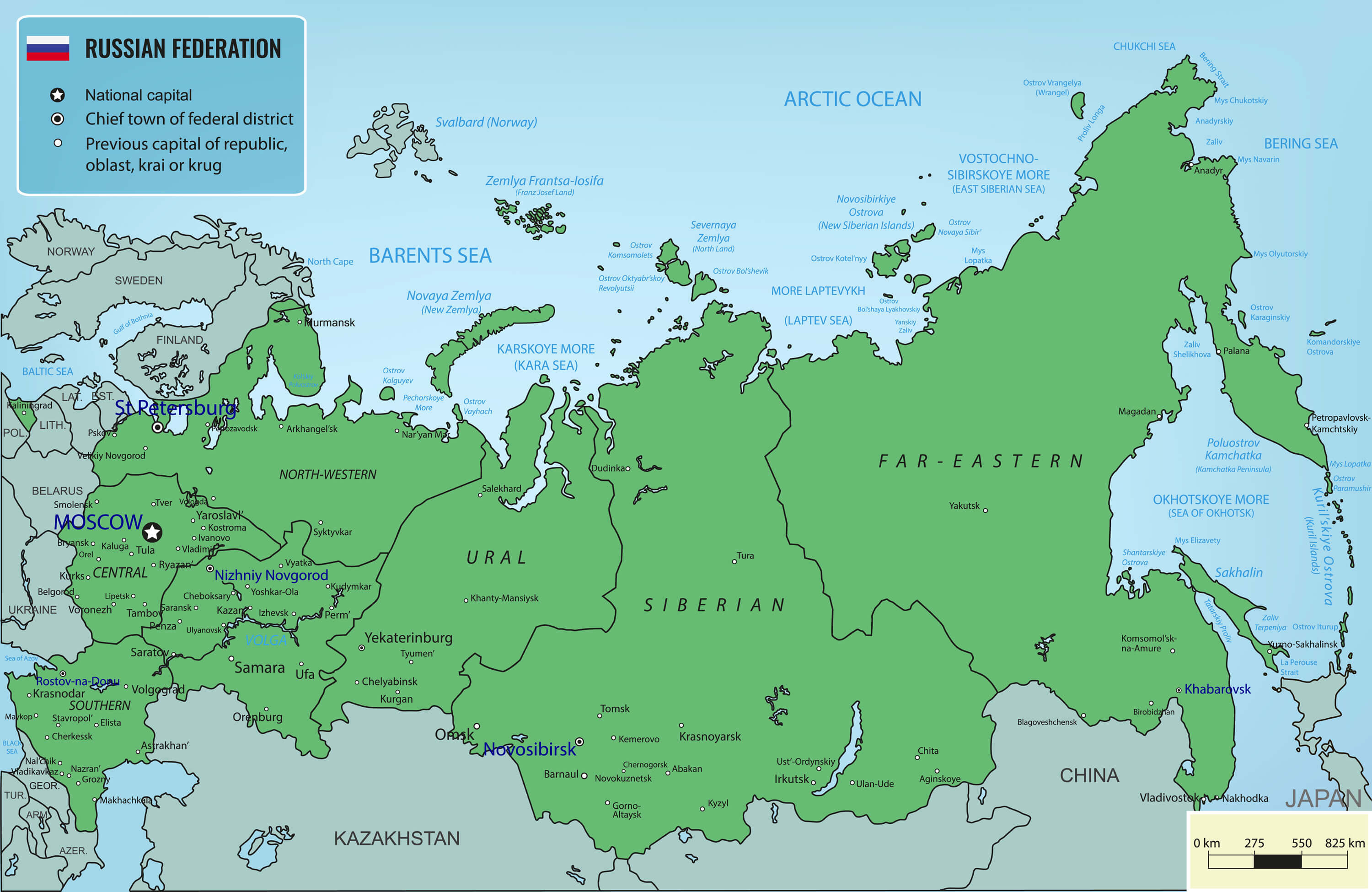 Russia Russian Federation territories Map
