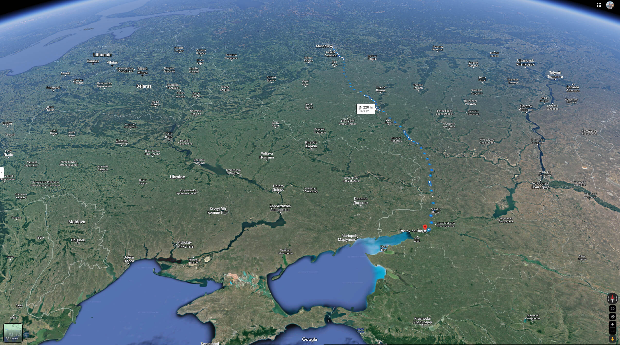 Rostov on Don on Russia Satellite Map