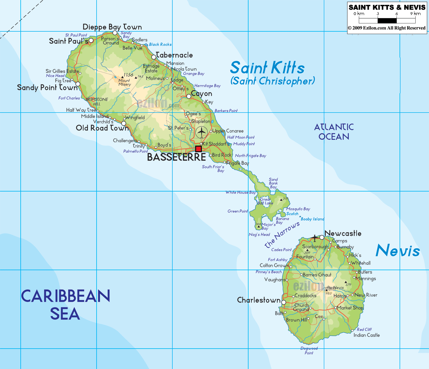 st. kitts physical map