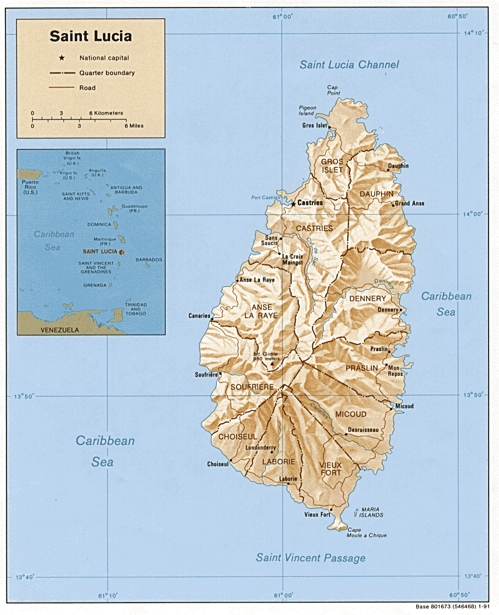 saint lucia relief map
