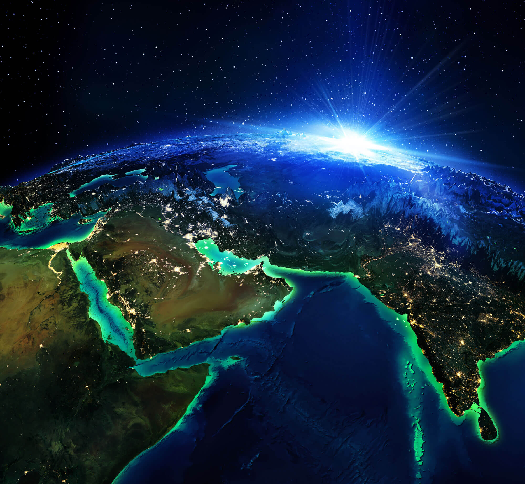Land area in Arabians, and India the night from Space