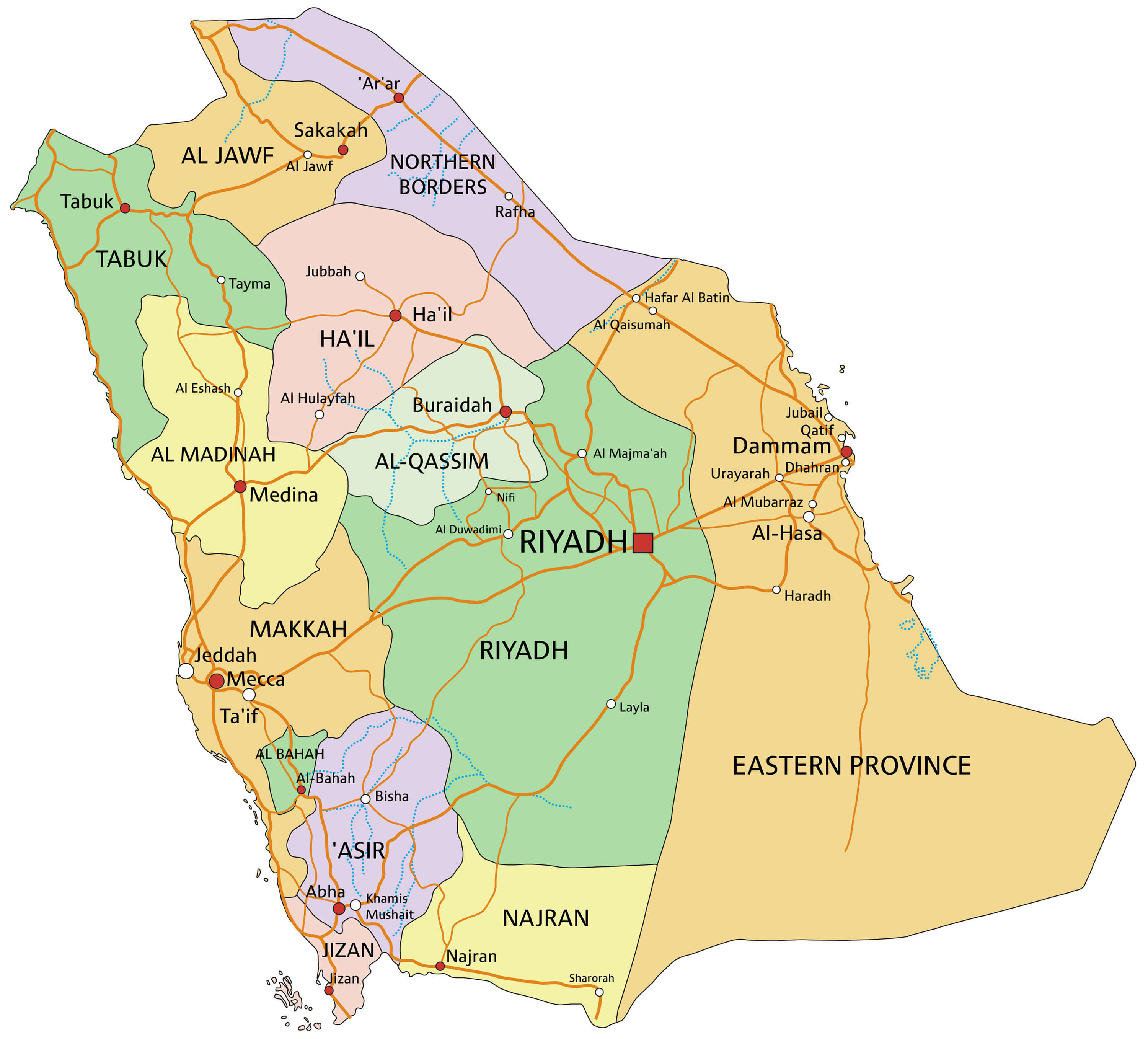 Saudi Arabia Political Map With Capital Riyadh National Borders 