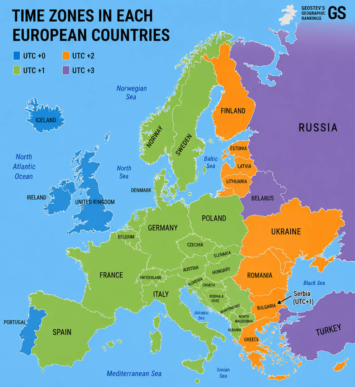 European countries time zone map