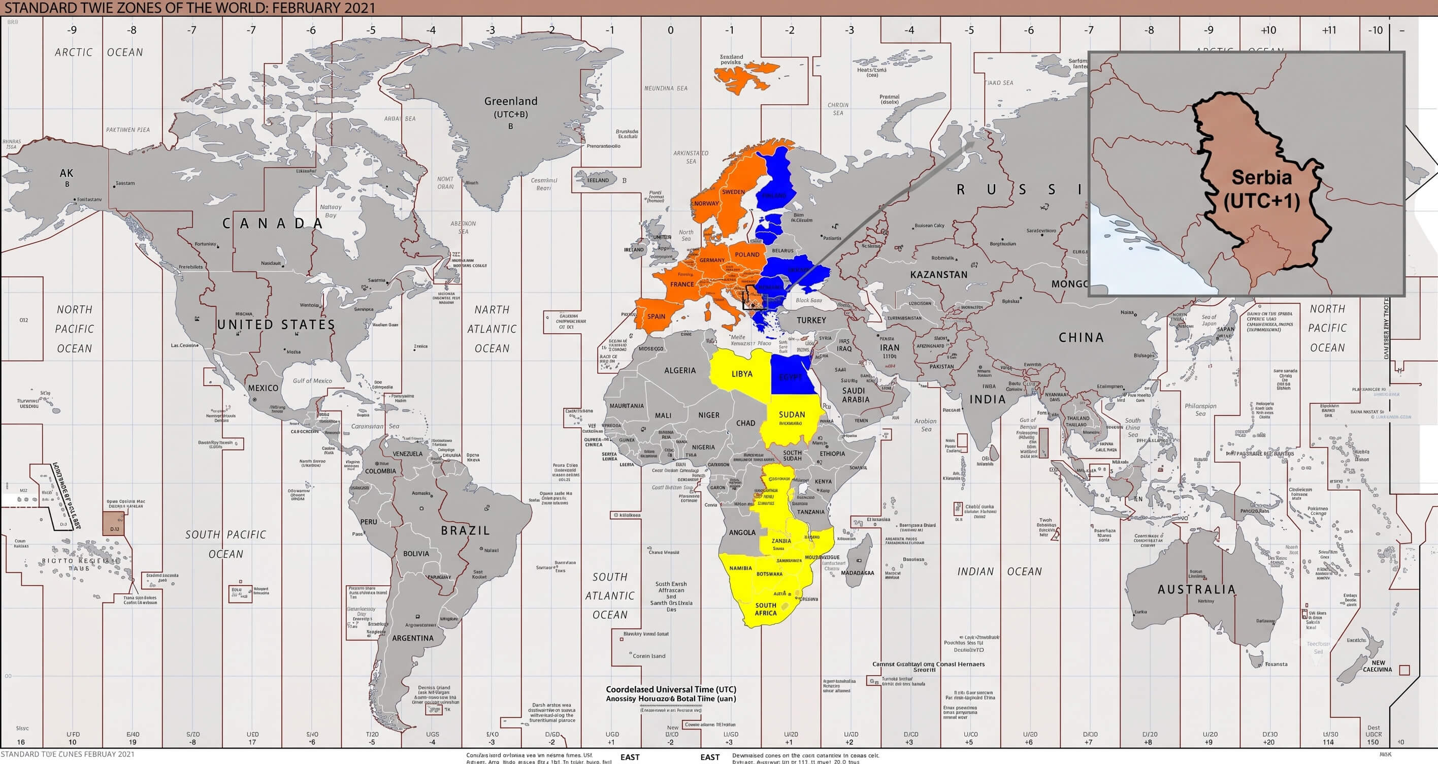 Serbia location on World time zone map