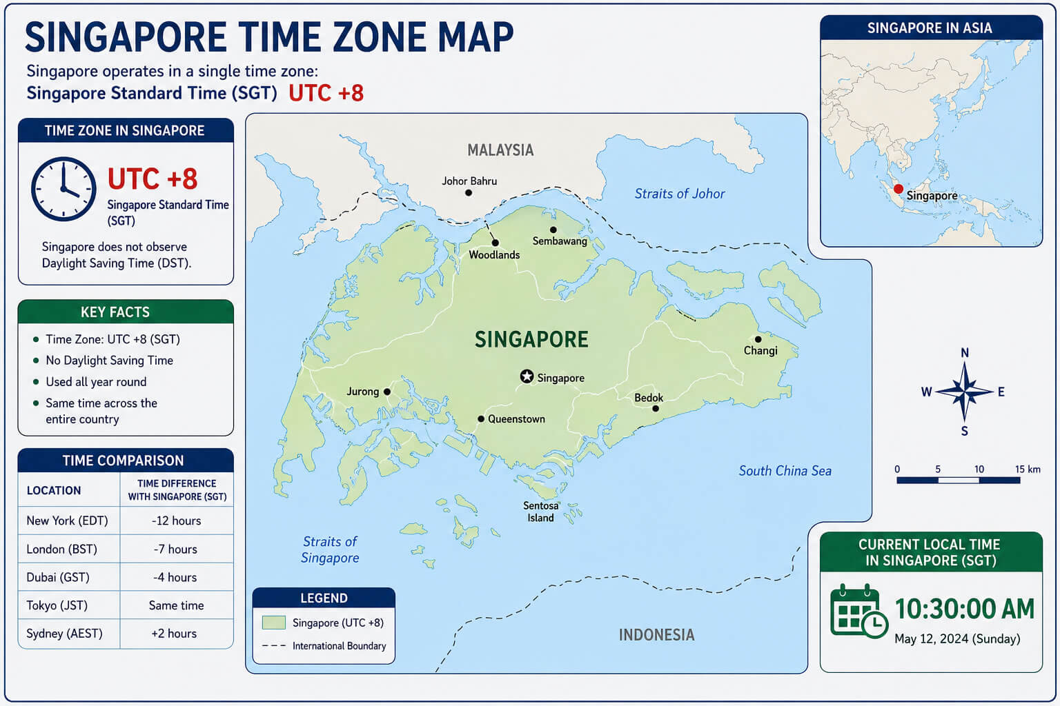 Singapore country time zone map