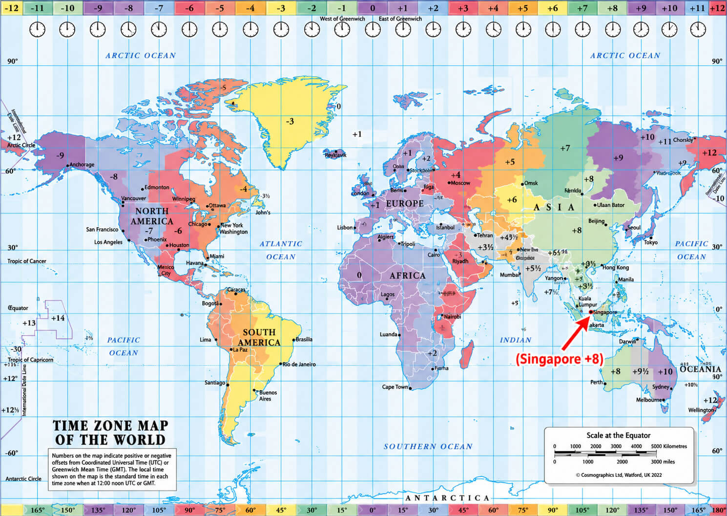 World time zone map with Singapore