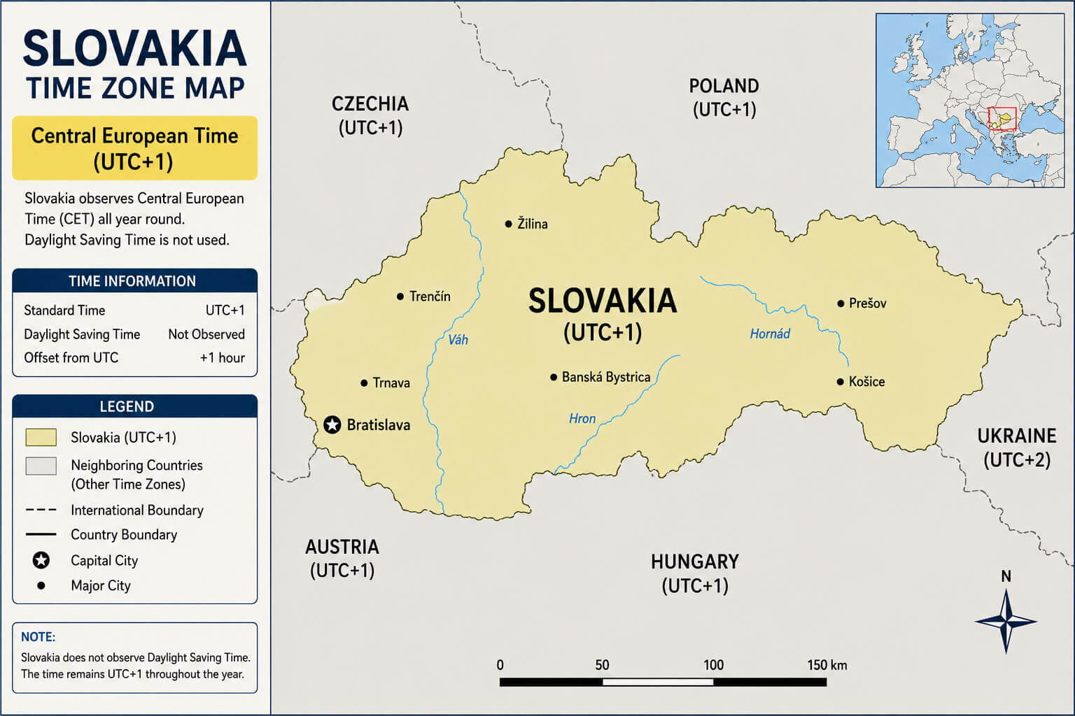 Slovakia central European time map
